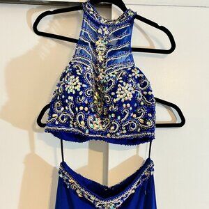Alyce Paris Cobalt Blue & Sequin Sleeveless Formal 2PC Dress Size 4